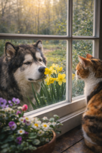 Mo and Roxie in the garden